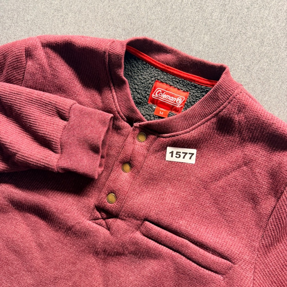 Coleman Mens Henley Waffle Knit Sherpa Lined Pullover Burgundy Red Size M/XL